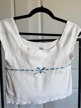 Crop Top with Blue Ribbon Trim